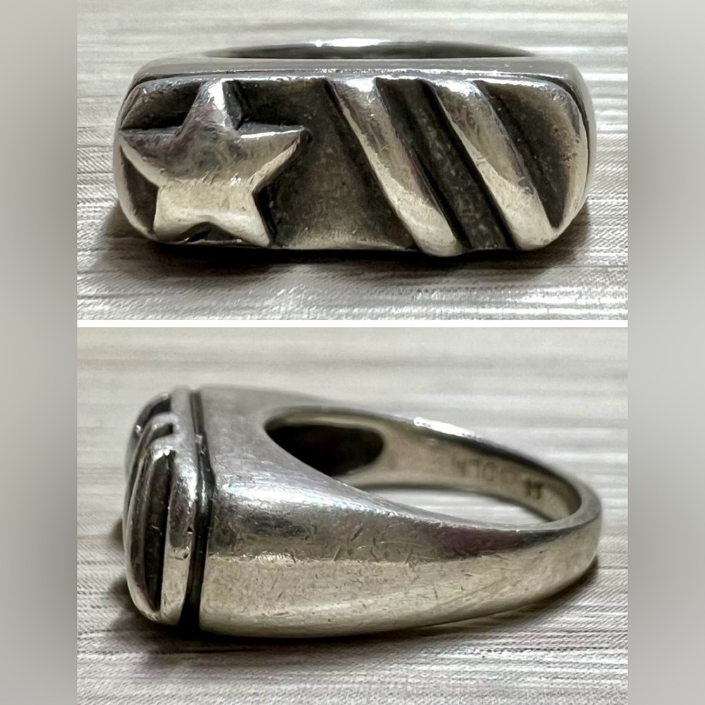 Designer Signed DIAN MALOUF Sterling Silver Star & Stripes Band Ring, Size 5.5